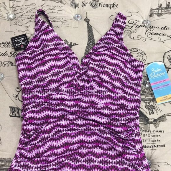 Swim Solutions Spring Play Shirred Swimsuit - Picture 5 of 9